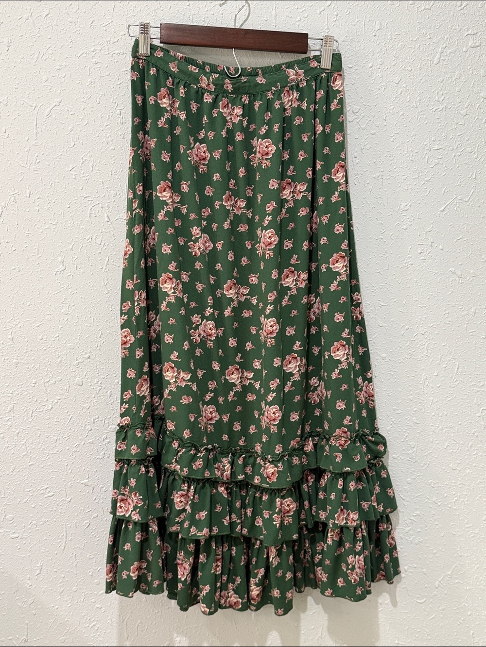 April Cornell Prairie Green Floral Tiered Maxi Skirt Size XS Cottagecore